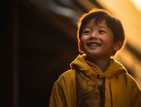 Retrato de un niño asiático sonriendo Foto Gratis