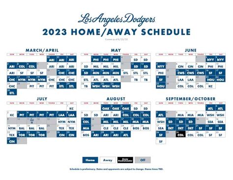 La Dodgers Printable Schedule