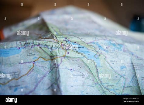 Detail of hiking map for Kungsleden Trail, Lapland, Sweden Stock Photo ...