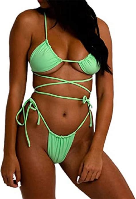 Women Sexy Bikini Set Halter Padded Top String Bathing Suit Tie Thong