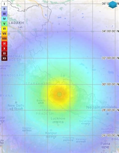 Magnitude of Earthquake on map : r/delhi