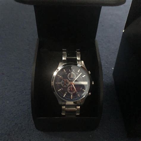 Armani exchange silver watch Blue dial with red... - Depop