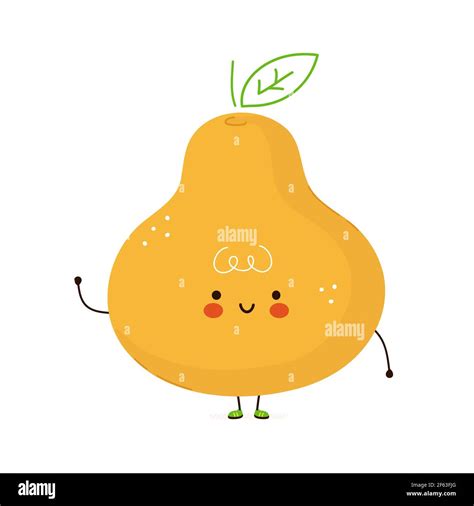 Lindo Y Divertido Personaje De Frutas Pear Vector Dibujo A Mano Dibujos Animados Kawaii