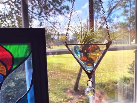 Stained Glass Prism Air Plant Holder Sun Catcher Rainbow Maker Crystal