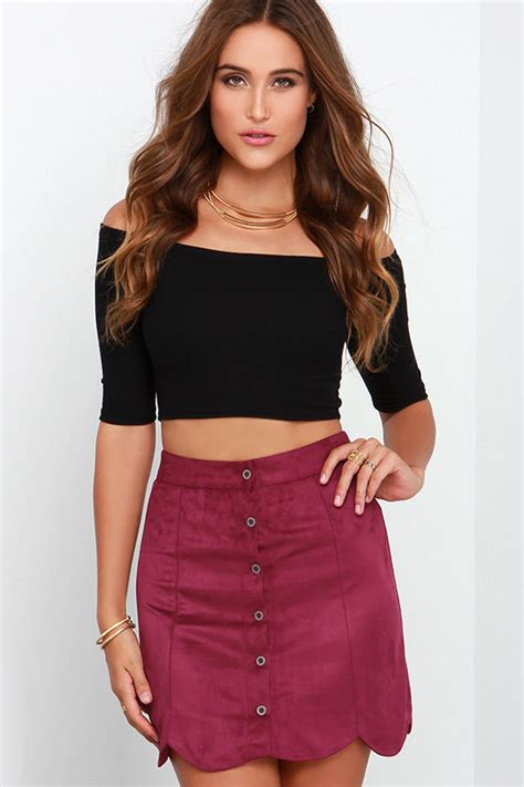 Cute Wine Red Skirt Mini Skirt Suede Skirt 3800 Lulus