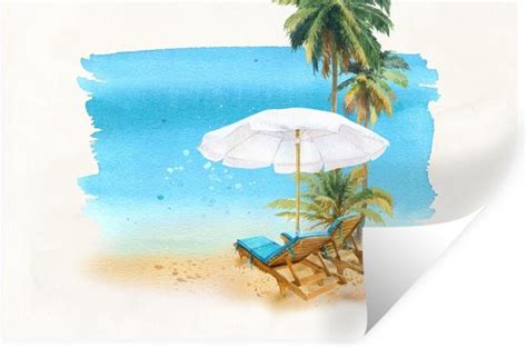 Muurstickers Sticker Folie Strandstoel Parasol Palmbomen