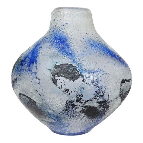 Vintage Murano Seguso Arte Vetro Blue Black Abstract Scavo Surface Texture Italian Art Glass