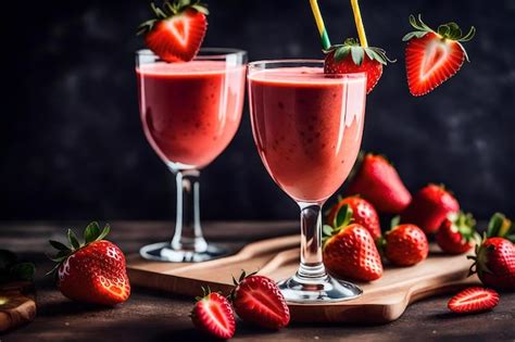 Premium AI Image Strawberries And A Glass Of Strawberry Juice