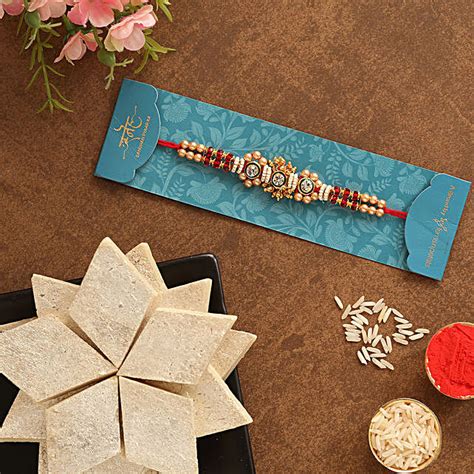 American Diamond Ethnic Rakhi And Kaju Katli Usa Gift American