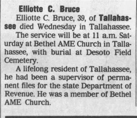 Elliotte C Bruce Obituary Tallahassee Democrat Fl Usa 1994