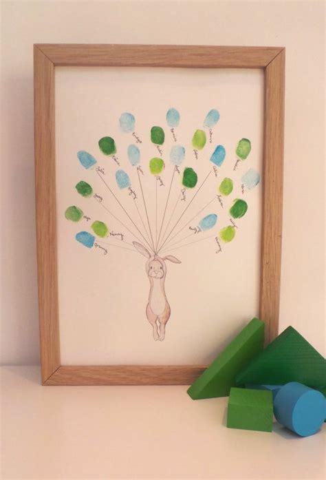 Baby Shower Keepsake Art Rabbit Holding Thumb Fingerprint Etsy UK