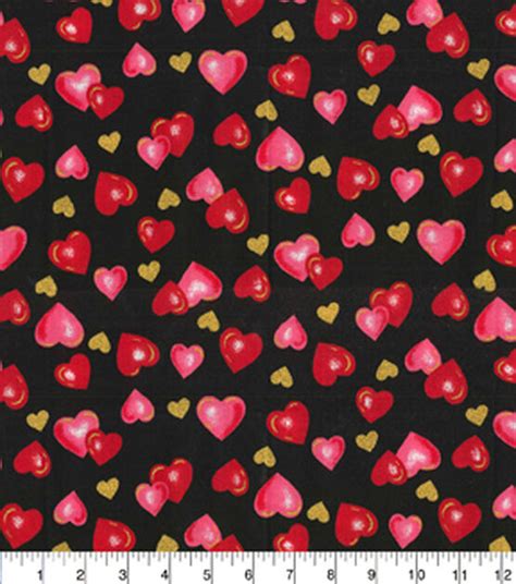 Glitter Hearts On Black Valentines Day Cotton Fabric Joann