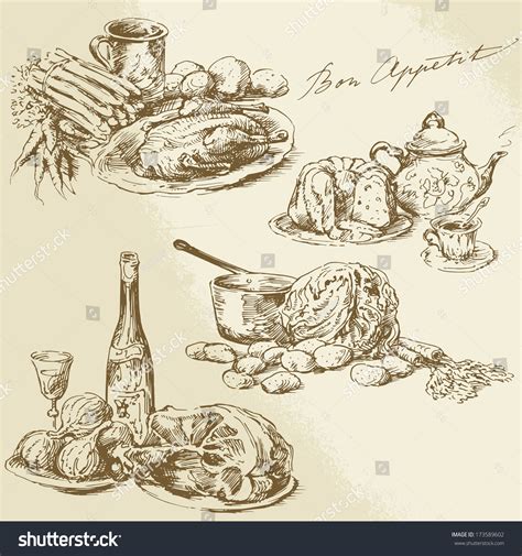 Still Life Hand Drawn Food Stock Vector (Royalty Free) 173589602 | Shutterstock