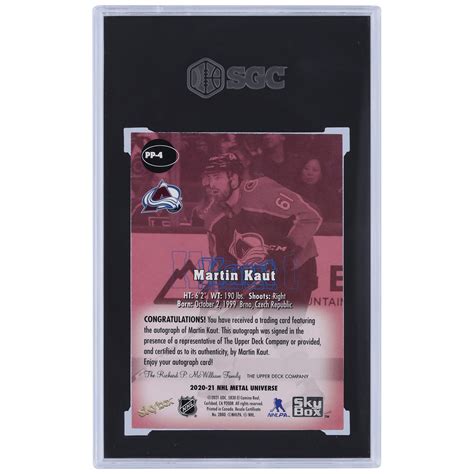 Martin Kaut Colorado Avalanche Autographed 2020 21 Skybox Metal