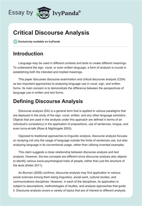 Critical Discourse Analysis 2503 Words Essay Example