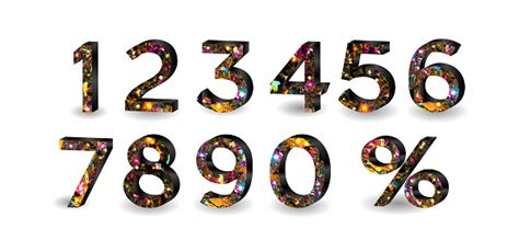 Glitter Gold Numbers Set With Shadow Vector Realistic Shining Gem Font