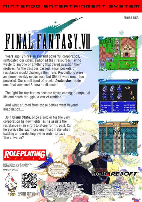 Final Fantasy Vii Nes Back Cover By Vladictivo On Deviantart