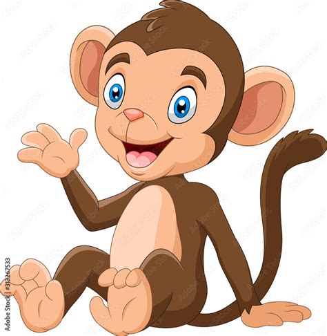 Cartoon Happy monkey waving hand Stock Vector | Adobe Stock