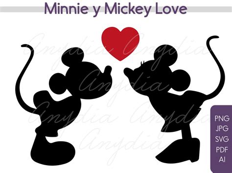 Silueta Mickey Y Minnie Love Svgpngpdfai Etsy