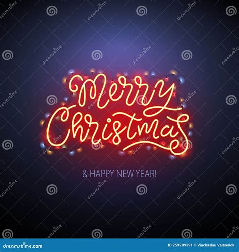 Merry Christmas Neon Sign Stock Vector Illustration Of Abstract