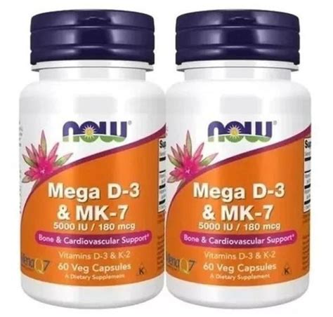 Kit 2 Potes Mega D3 & Mk-7 Now Foods Vitamina D3 (5000 Ui) - Vitaminas ...
