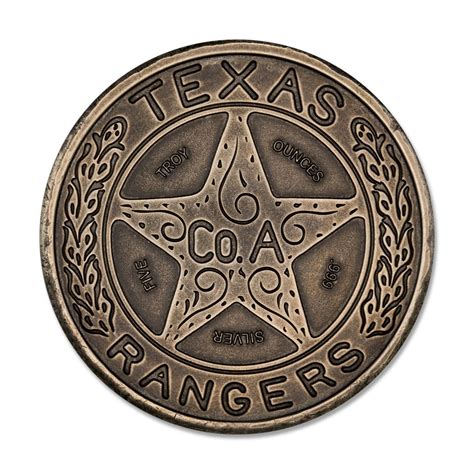 TEXAS RANGER BADGE - 2 TROY OUNCE - 39MM (ANTIQUED) - Intaglio Mint