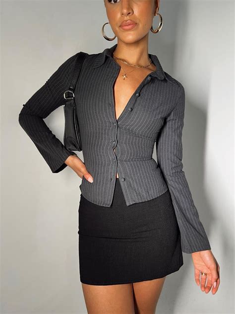 Anni Pinstripe Shirt Black Sixth Form Outfits Stylish Work Attire