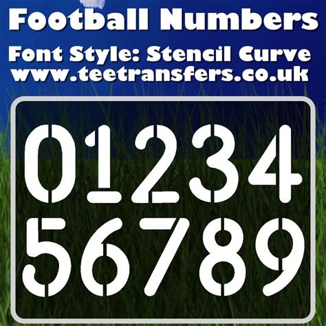 Single Football Numbers Stencil Curve Font Iron On Transfer