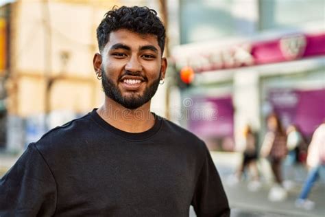 Young Arab Man Smiling Confident At Street Stock Photo Image Of