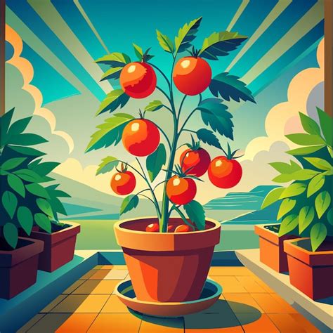 Un Tomate Dans Une Illustration Vectorielle En Pot Vecteur Premium