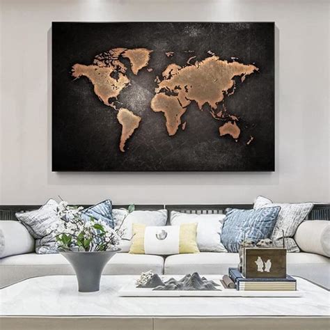 Carte Du Monde Rétro Impression Sur Toile Affiche Decoration Murale