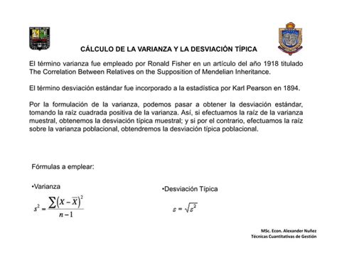 Calculo De La Varianza Y La Desviaci N T Pica Ppt Descarga Gratuita