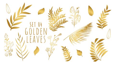 Decorative Golden Botanical Leaves Collection Tree Doodle Eco Png