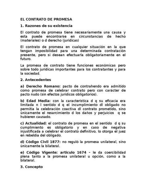 El Contrato De Promesa Derecho Privado Derecho Contractual