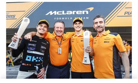 Andrea Stella, Team Principal, McLaren, Lando Norris, McLaren, third, Oscar Piatri, McLaren ...