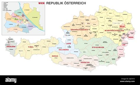 Nuova Politica E Amministrativa Di Mappa Di Austria In Lingua Tedesca