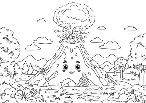 Volcano with a face - Volcano Coloring Pages