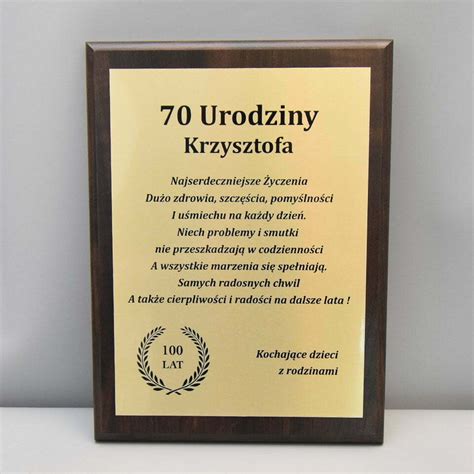 Niezapomniana Pamiątka 70 Urodzin Grawerowany Dyplom dla Taty Dedykacja