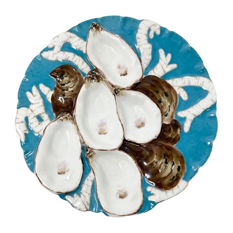 Antique French Limoges Blue Porcelain Turkey Pattern Oyster Plate