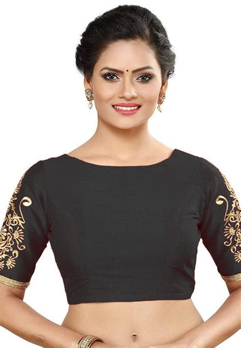 Embroidered Dupion Silk Blouse In Black UVE181