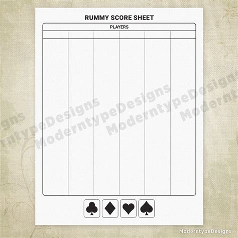 Printable 3 13 Card Game Score Sheets