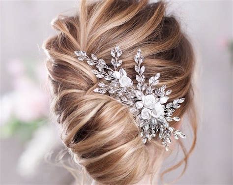 White Bridal Hair Flower Ivory Hair Flowers Wedding Floral Hair Comb