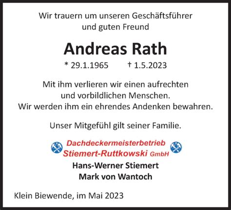 Traueranzeigen Von Andreas Rath Trauer38 De