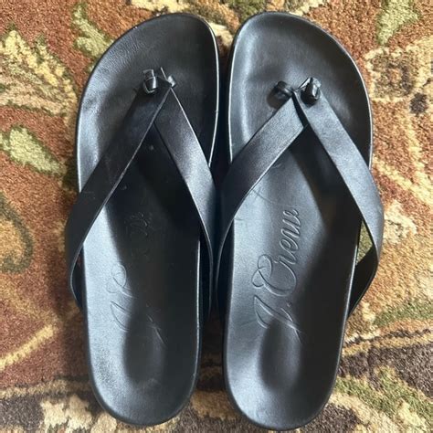 J Crew Shoes J Crew Pacific Black Leather Thong Sandals Az09