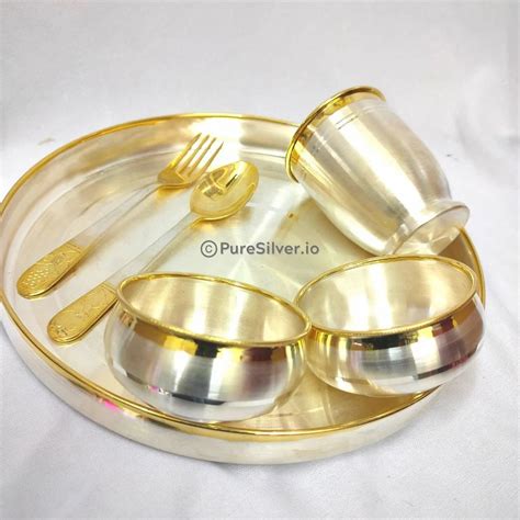 925 Sterling Silver 24k Pure Gold Plated Silver Dinner Set - 6 Pcs ...
