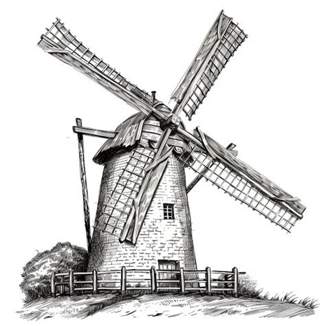 Premium Photo | A drawing of a windmill that has a drawing of a windmill