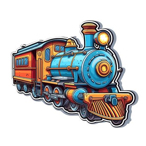 Um Trem De Desenho Animado Uma Locomotiva Azul Na Frente Foto