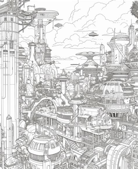 Premium Photo | A drawing of a futuristic city with a lot of buildings ...