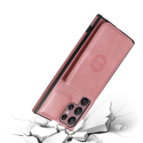 Samsung Galaxy S23 Ultra skal med en plånbok Roséguldfärgat