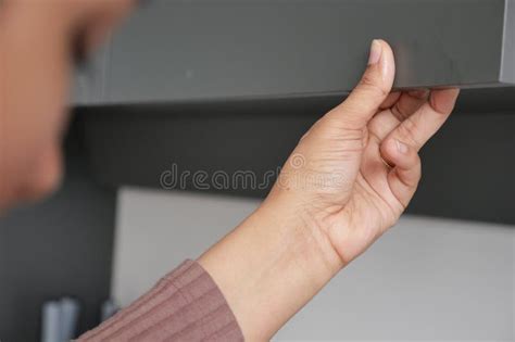 Man S Hand Open Drawer Wooden In Cabinet Stock Photo Image Of Store